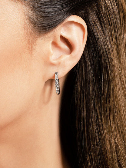 Common Prong Oval Shaped Diamond Hoop Earrings SE107 1/4 CT
