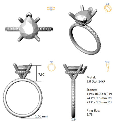 Hidden Halo 11.0x9.0MM Pear Engagement Ring .49  Carat TDW