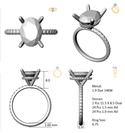 Hidden Halo 11.5x8.5MM Oval Engagement Ring .48  Carat TDW