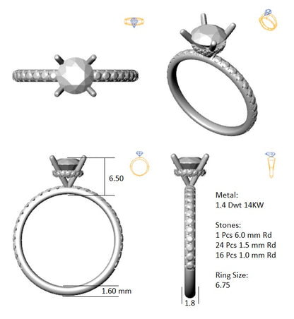 Hidden Halo 6.0MM Round Engagement Ring .44  Carat TDW