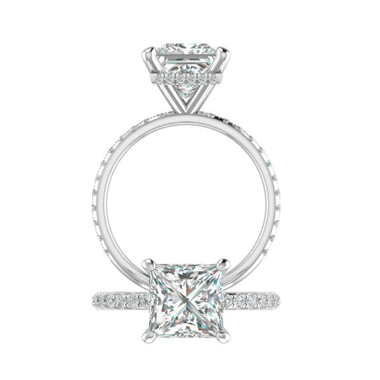 Hidden Halo 8.0MM Princess Engagement Ring .48  Carat TDW